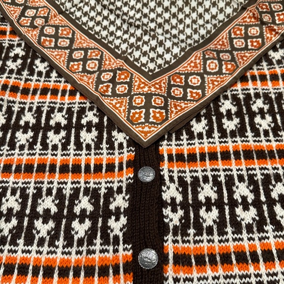 Brown Orange Cream Glentex Acetate MCM Scarf - Picture 9 of 15